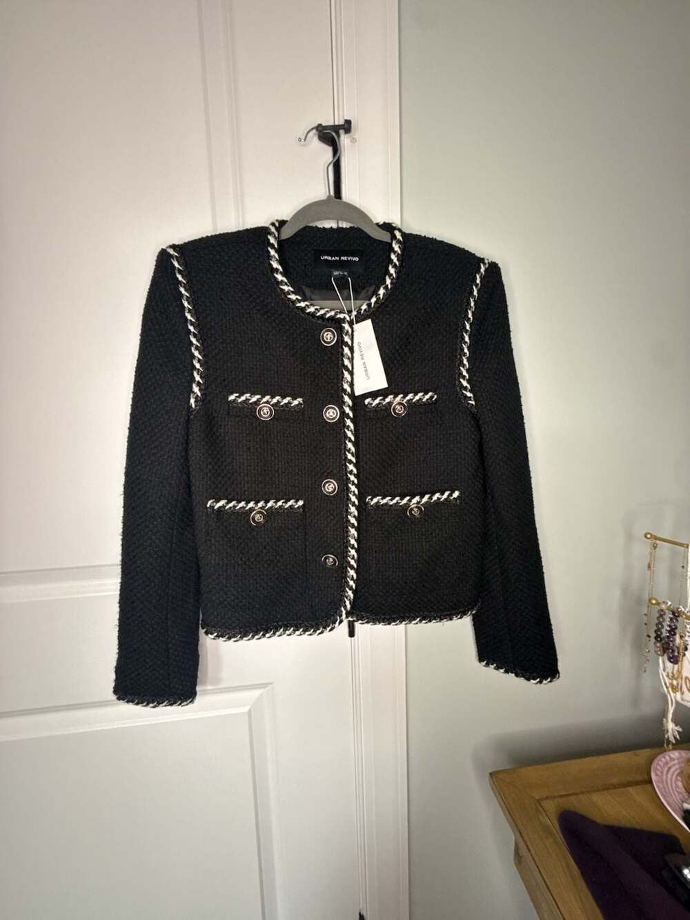 Urban Revivo Tweed Jacket Size S Black White Trim